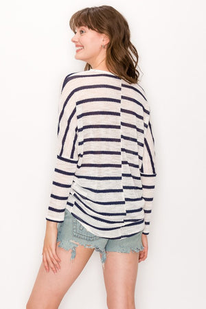 Ivory Blue Stripe Knit Top- -Trendy Me Boutique, Granada Hills California