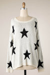 Ivory Black Star Knit Sweater- -Trendy Me Boutique, Granada Hills California