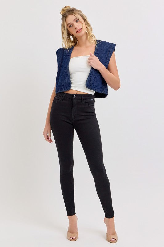 Black Mid Rise Skinny Denim- -Trendy Me Boutique, Granada Hills California