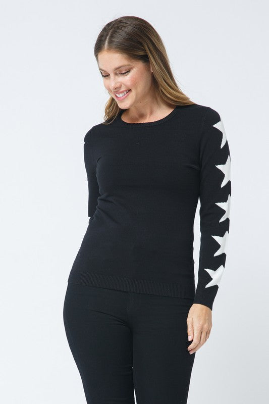 Black Star Sleeve Knit Sweater- -Trendy Me Boutique, Granada Hills California