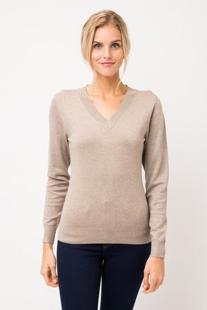 Mocha V Neck Fitted Sweater- -Trendy Me Boutique, Granada Hills California