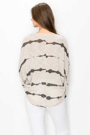 Taupe Grey Gage Stripe Dolman Top- -Trendy Me Boutique, Granada Hills California