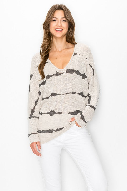 Taupe Grey Gage Stripe Dolman Long Sleeve Top- -Trendy Me Boutique, Granada Hills California