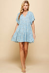 Blue Printed Babydoll Tiered Dress- -Trendy Me Boutique, Granada Hills California