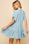 Blue Printed Babydoll Tiered Dress- -Trendy Me Boutique, Granada Hills California