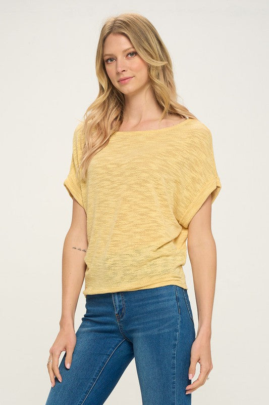 Yellow Boatneck Knit Dolman Top- -Trendy Me Boutique, Granada Hills California