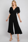 Black Short Sleeve Smock Waist Jumpsuit- -Trendy Me Boutique, Granada Hills California