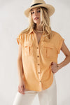 Mango Pocket Front Button Down Shirt- -Trendy Me Boutique, Granada Hills California