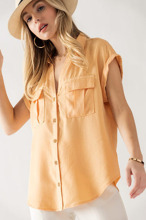Mango Pocket Front Button Down Shirt- -Trendy Me Boutique, Granada Hills California