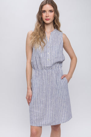 Blue Stripe Linen Dress- -Trendy Me Boutique, Granada Hills California
