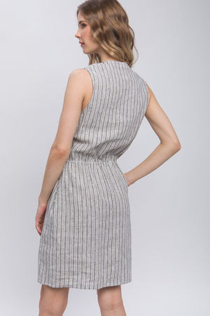 Grey Stripe Linen Dress- -Trendy Me Boutique, Granada Hills California