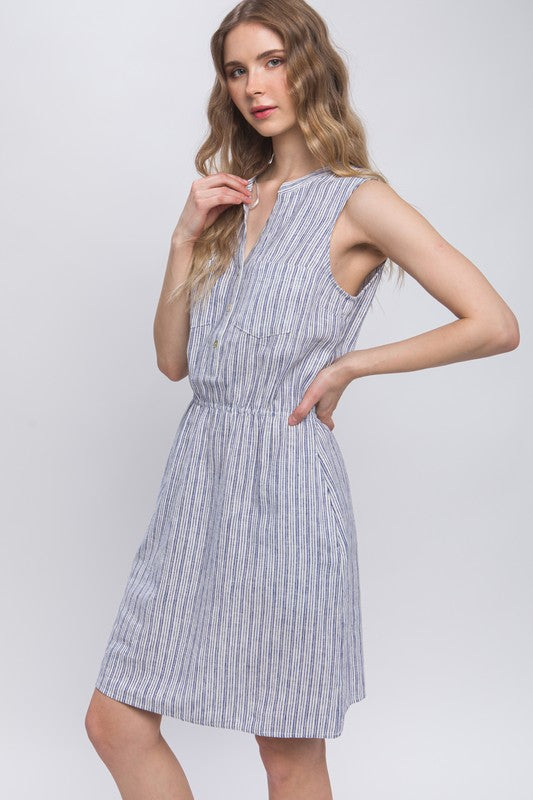 Blue Stripe Linen Dress- -Trendy Me Boutique, Granada Hills California
