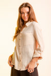 Oatmeal Cotton Gauze Button Down Shirt- -Trendy Me Boutique, Granada Hills California