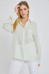 Sage Thin Jacquard Striped Button Down Shirt- -Trendy Me Boutique, Granada Hills California