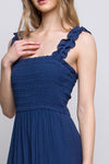 Navy Ruffle Tiered Smocked Midi Dress- -Trendy Me Boutique, Granada Hills California