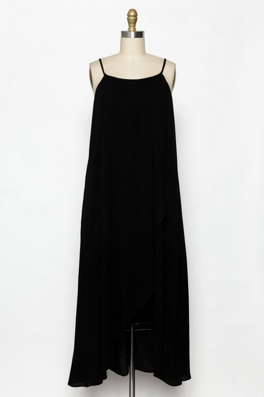 Black spaghetti midi dress- -Trendy Me Boutique, Granada Hills California
