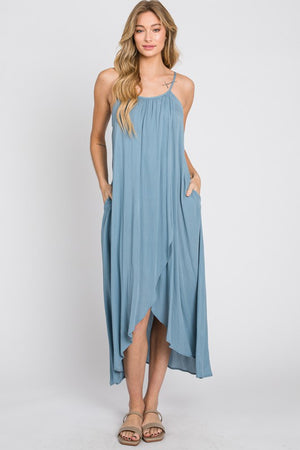 Blue Spaghetti Midi Dress- -Trendy Me Boutique, Granada Hills California