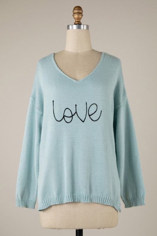 Blue Love Knit Sweater- -Trendy Me Boutique, Granada Hills California