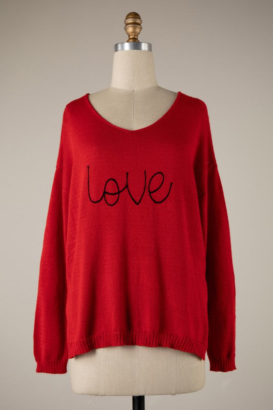 Red Love Knit Sweater- -Trendy Me Boutique, Granada Hills California