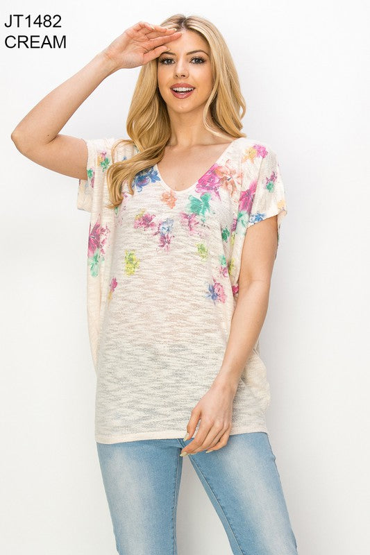 Floral Hacci Dolman Sleeve Top- -Trendy Me Boutique, Granada Hills California