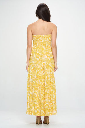 Yellow Strapless Floral Tie Front Maxi Dress- -Trendy Me Boutique, Granada Hills California