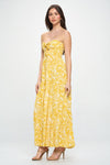 Yellow Strapless Floral Tie Front Maxi Dress- -Trendy Me Boutique, Granada Hills California