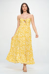 Yellow Strapless Floral Tie Front Maxi Dress- -Trendy Me Boutique, Granada Hills California