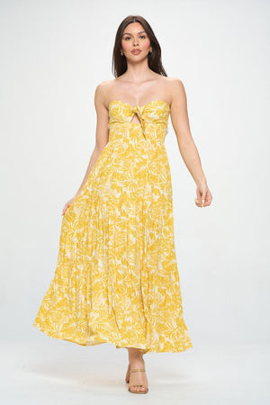 Yellow Strapless Floral Tie Front Maxi Dress- -Trendy Me Boutique, Granada Hills California