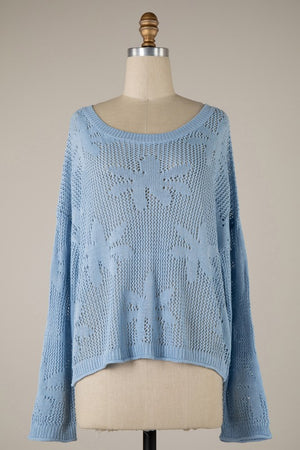 Blue Mesh Floral Sweater- -Trendy Me Boutique, Granada Hills California