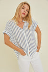 Blue Thin Stripe Short Sleeve Blouse- -Trendy Me Boutique, Granada Hills California