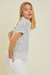 Blue Thin Stripe Short Sleeve Blouse- -Trendy Me Boutique, Granada Hills California