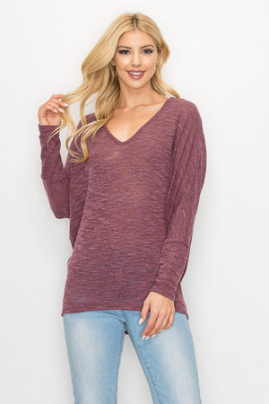 Burgundy Hacci Knit Dolman Top- -Trendy Me Boutique, Granada Hills California