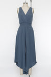 Blue cross over smock waist jumpsuit- -Trendy Me Boutique, Granada Hills California