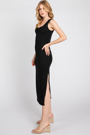 Black Ruched Front Slim Dress- -Trendy Me Boutique, Granada Hills California