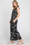 Black Dotted Leaf Printed Jumpsuit- -Trendy Me Boutique, Granada Hills California