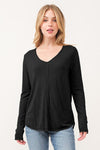 Black Long Sleeve Slub Tee- -Trendy Me Boutique, Granada Hills California