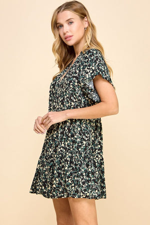 Black Teal Floral Tiered Dress- -Trendy Me Boutique, Granada Hills California