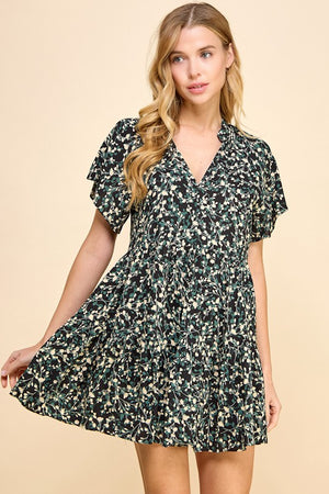 Black Teal Floral Tiered Dress- -Trendy Me Boutique, Granada Hills California