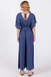 Blue Short Sleeve Smock Waist Jumpsuit- -Trendy Me Boutique, Granada Hills California