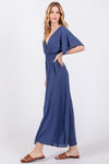 Blue Short Sleeve Smock Waist Jumpsuit- -Trendy Me Boutique, Granada Hills California