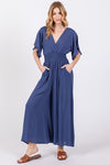 Blue Short Sleeve Smock Waist Jumpsuit- -Trendy Me Boutique, Granada Hills California