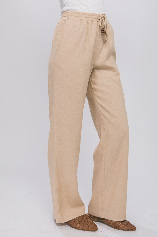 Khaki Linen Wide Leg Pant- -Trendy Me Boutique, Granada Hills California