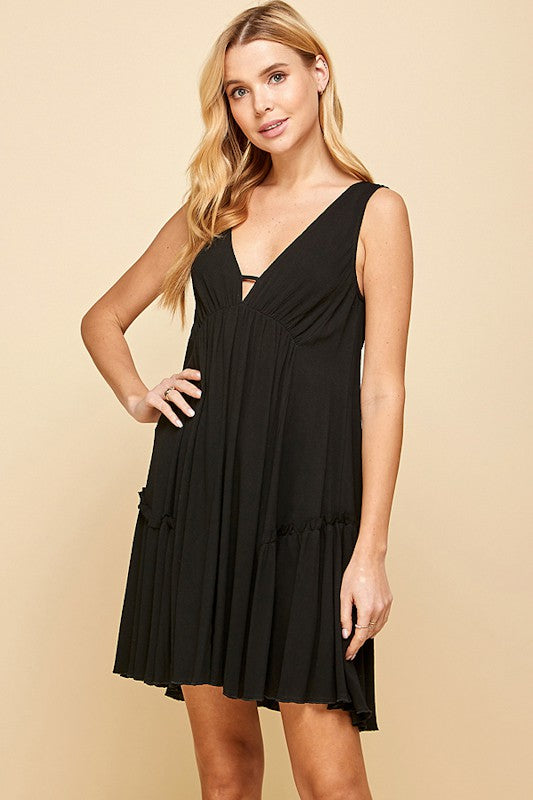 Black Flowy Dress- -Trendy Me Boutique, Granada Hills California