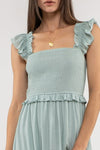 Sage Flutter Sleeve Smock Dress- -Trendy Me Boutique, Granada Hills California
