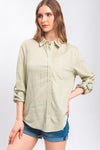 Sage Linen Button Down Blouse- -Trendy Me Boutique, Granada Hills California