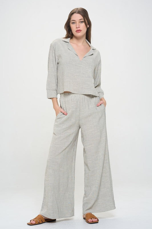 Grey Ivory Pinstripe Pant- -Trendy Me Boutique, Granada Hills California