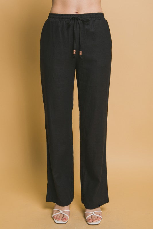 Black Linen Wide Leg Pant- -Trendy Me Boutique, Granada Hills California