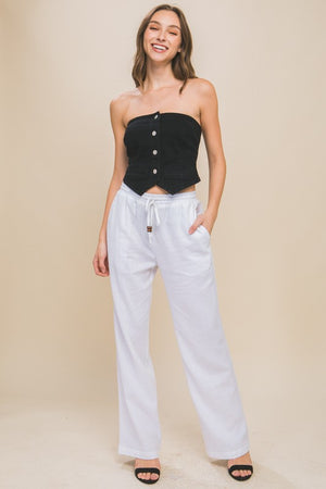 Black Linen Wide Leg Pant- -Trendy Me Boutique, Granada Hills California