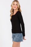 Black Scoop Neck Fitted Long Sleeve Top- -Trendy Me Boutique, Granada Hills California