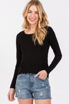 Black Scoop Neck Fitted Long Sleeve Top- -Trendy Me Boutique, Granada Hills California